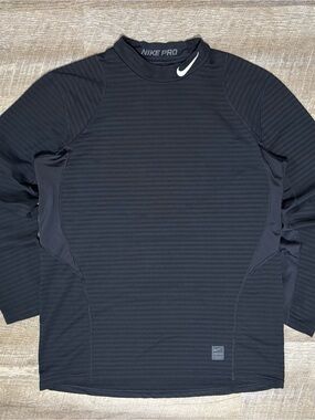 Nike PRO Dri-Fit Mock Neck Fitted Shirt Men's XL Black Performance Compression
